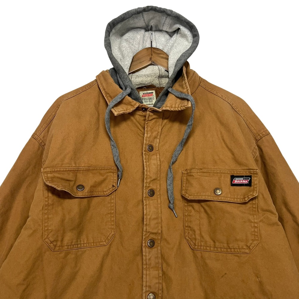 Dickies Mens 2XL Brown Canvas‎ Hooded Work Jacket Quilted Lined Shacket